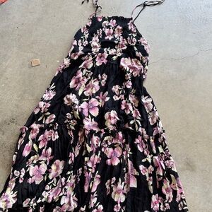Free People Black and Pink Floral Maxi Dress